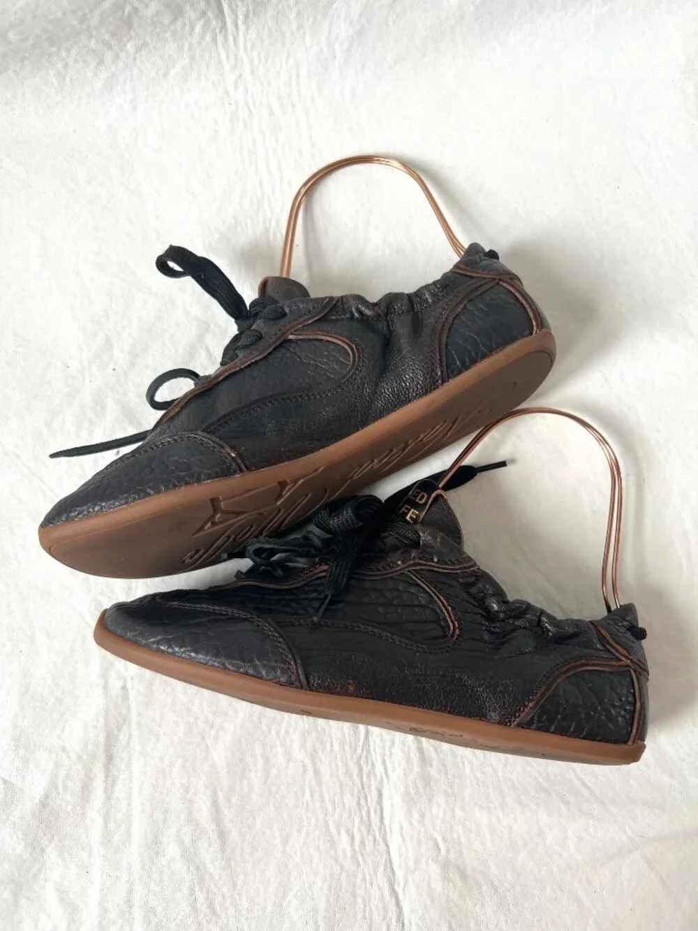 Naked Wolfe shoes Soul sneakers womens 8 black brown leather scrunch lace up